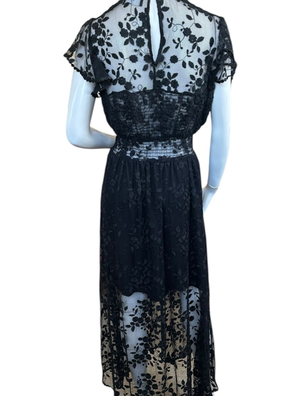 The Kooples Black Short Sleeve Floral Tulle Maxi Dress EU 38 US M - Picture 7 of 11